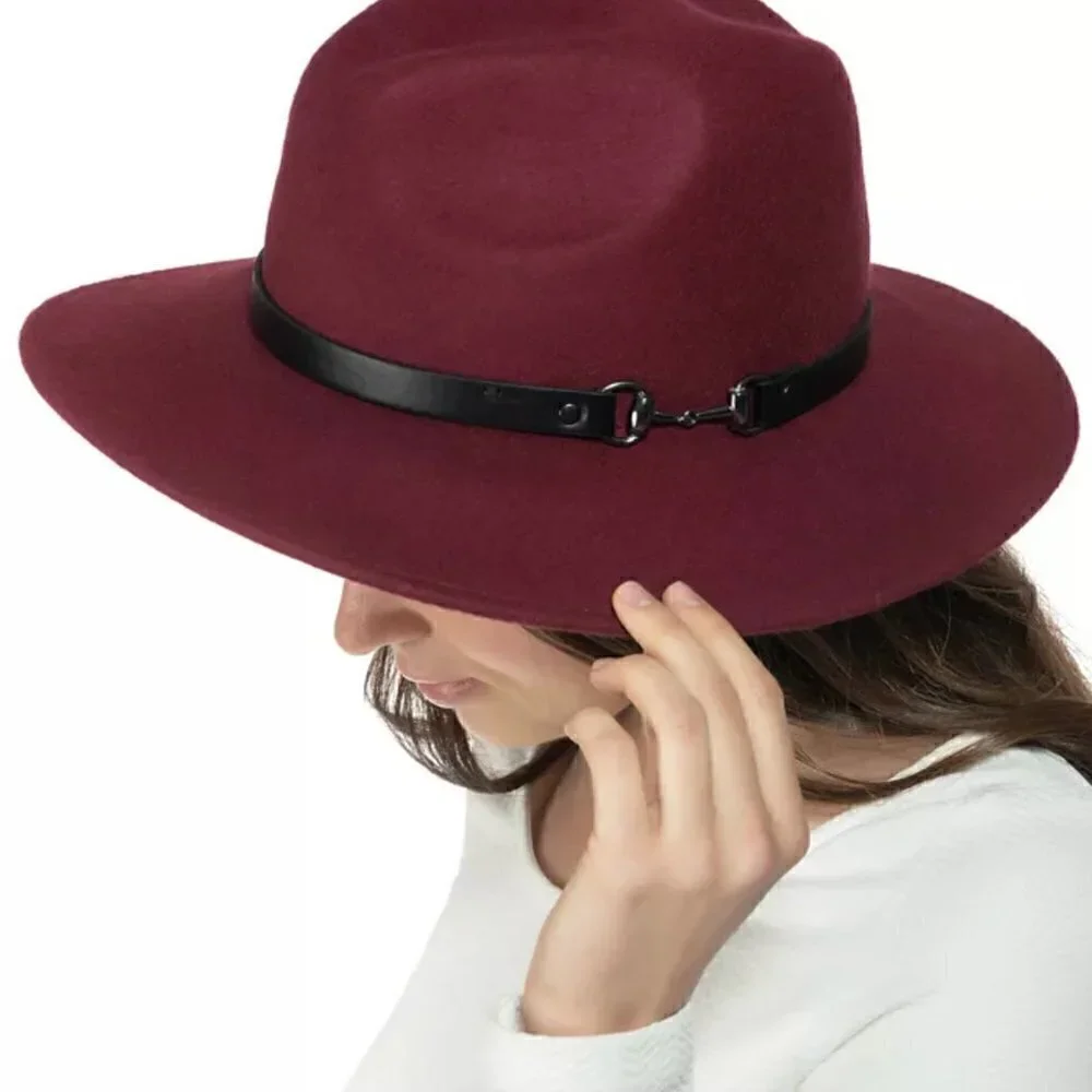 NWT INC International Concepts Wool Horse-Bit Band Wine Panama Hat
